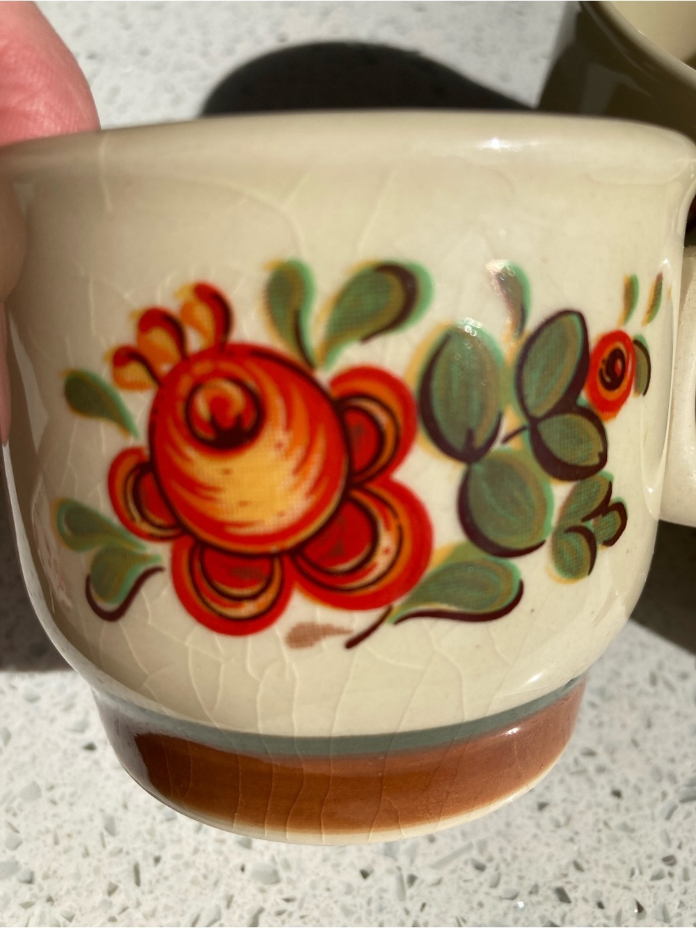 RARE Vintage Polish Floral Ceramic Mug in Cream and Orange